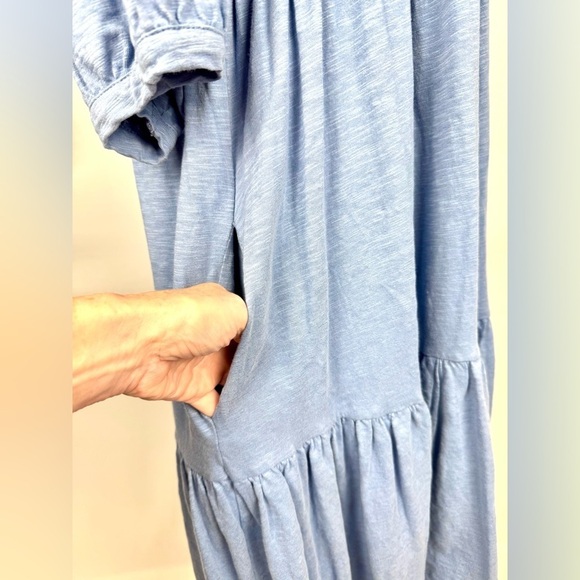 The White Company Blue Tiered Midi Dress Pockets 100% Organic Cotton Size 8 - Picture 5 of 9